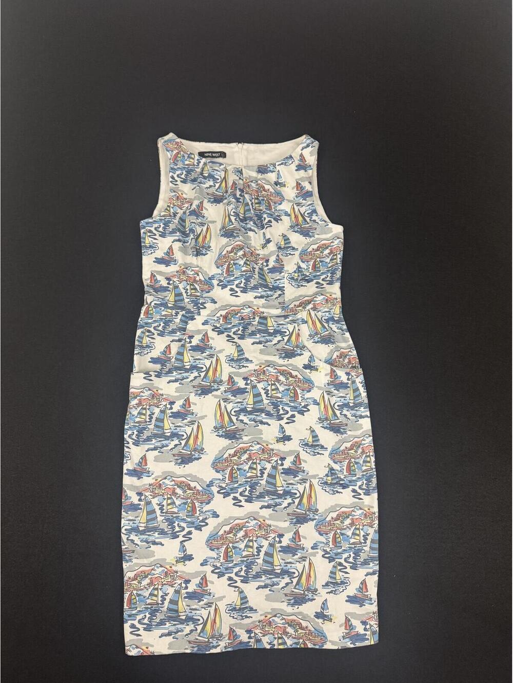 Nine West Sleeveless Sheath Dress with Nautical Print Size 8